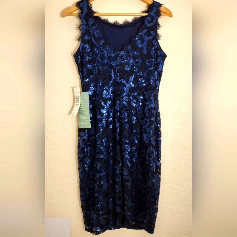 Blu Sage Blue Sequined Sleeveless Midi Dress NWT - Picture 6 of 7